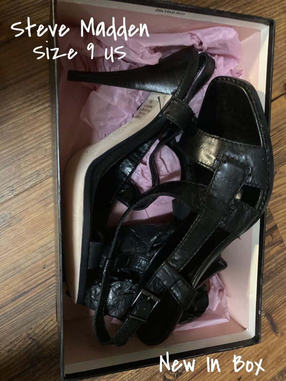 Steven by Steve Madden Black Leather Heels Sandals for Women, Size 9 US - New